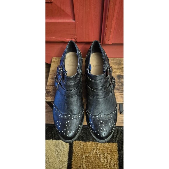 Ruff Hewn Size 10 Black Rivet Booties Punk Biker Western Boots Double Buckle EUC - Picture 4 of 6